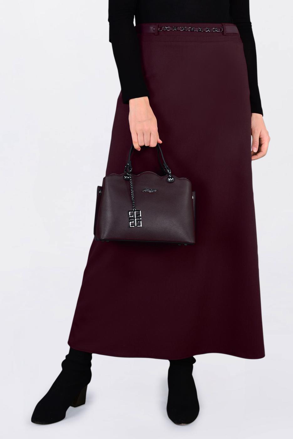 Tesettür giyim BORDO ZİNCİR DETAYLI KALEM ETEK 6273