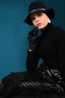 Tesettür giyim SİYAH DERİ DETAYLI TÜL ETEK 6275