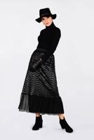 Tesettür giyim SİYAH DERİ DETAYLI TÜL ETEK 6275