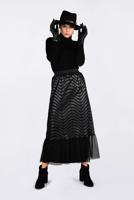 Tesettür giyim SİYAH DERİ DETAYLI TÜL ETEK 6275