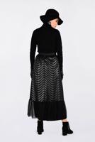 Tesettür giyim SİYAH DERİ DETAYLI TÜL ETEK 6275