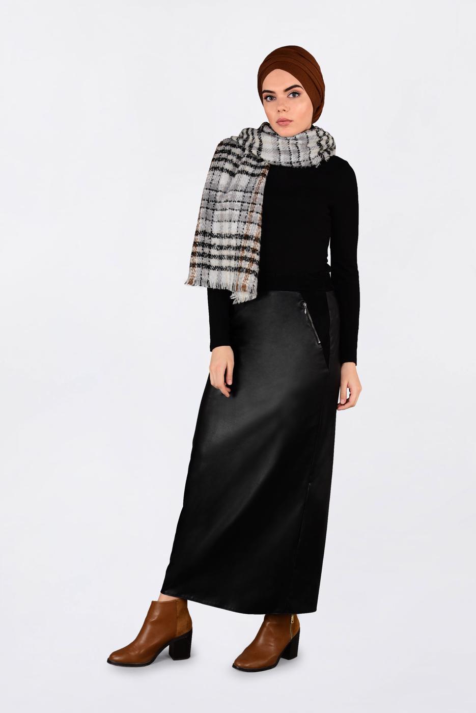 Hijab clothing BLACK ZIPPED LEATHER SKIRT 6279 
