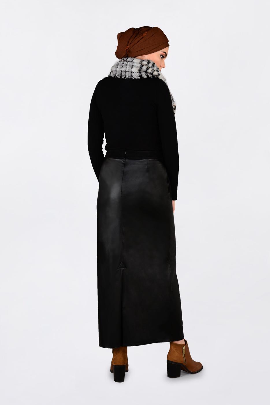 Hijab clothing BLACK ZIPPED LEATHER SKIRT 6279 