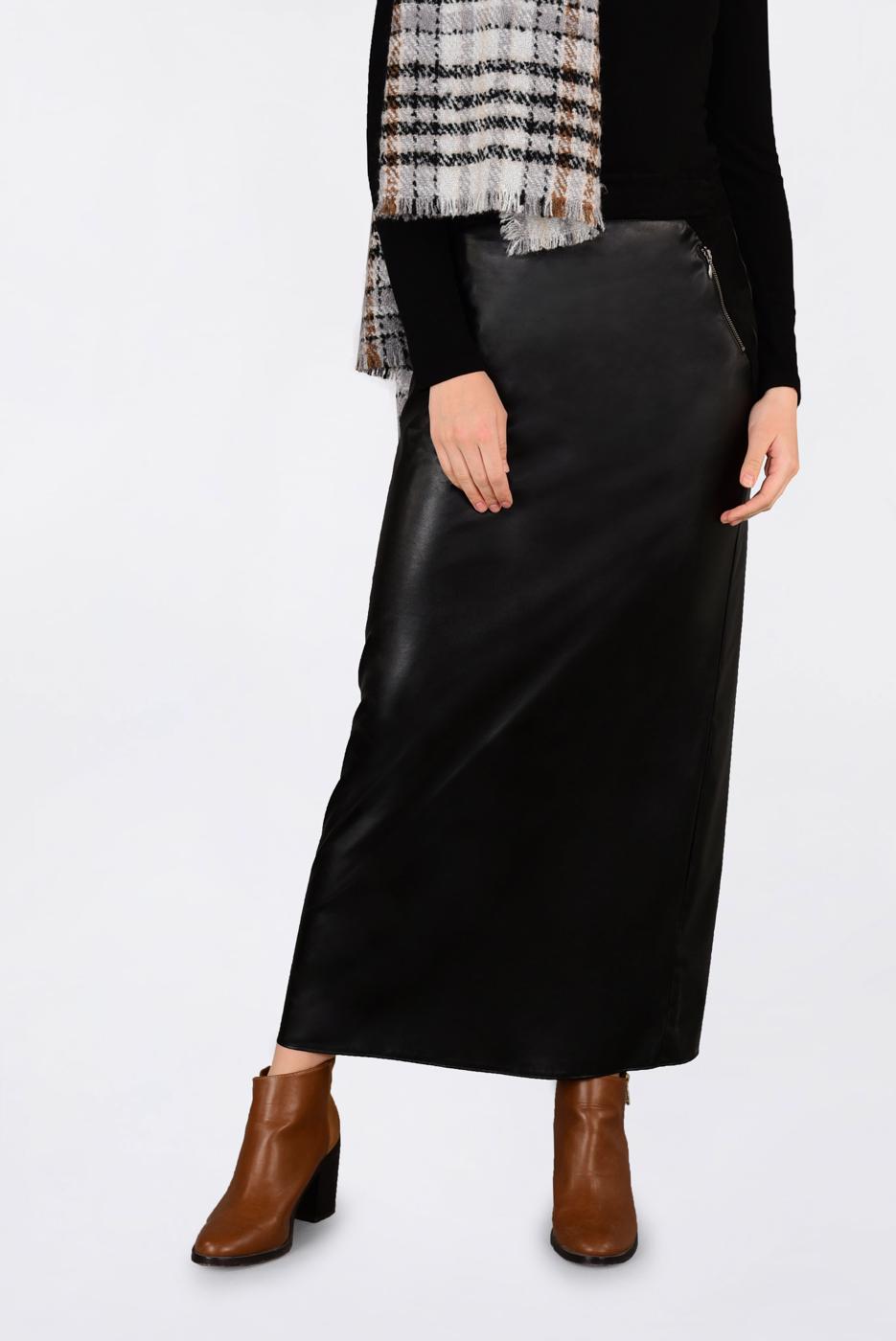 Hijab clothing BLACK ZIPPED LEATHER SKIRT 6279 