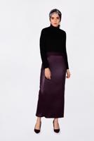 Tesettür giyim BORDO FERMUARLI DERİ ETEK 6279