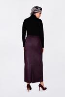 Tesettür giyim BORDO FERMUARLI DERİ ETEK 6279