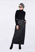 Tesettür giyim SİYAH CEPLİ SUNİ DERİ ETEK 6281