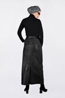 Tesettür giyim SİYAH CEPLİ SUNİ DERİ ETEK 6281