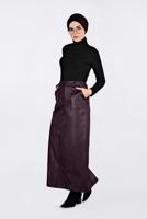 Tesettür giyim BORDO CEPLİ SUNİ DERİ ETEK 6281