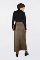 Tesettür giyim KAHVE CEPLİ SUNİ DERİ ETEK 6281