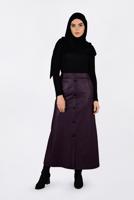 Tesettür giyim BORDO DÜĞMELİ DERİ ETEK 6282