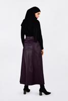 Tesettür giyim BORDO DÜĞMELİ DERİ ETEK 6282