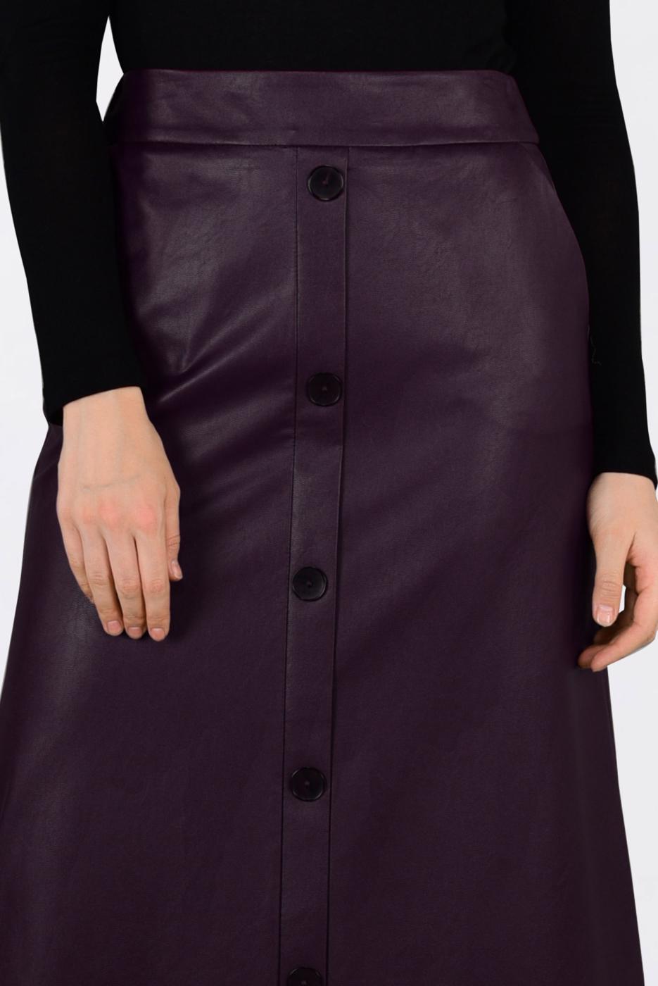 Tesettür giyim BORDO DÜĞMELİ DERİ ETEK 6282