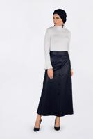 Tesettür giyim LACİVERT DÜĞMELİ DERİ ETEK 6282