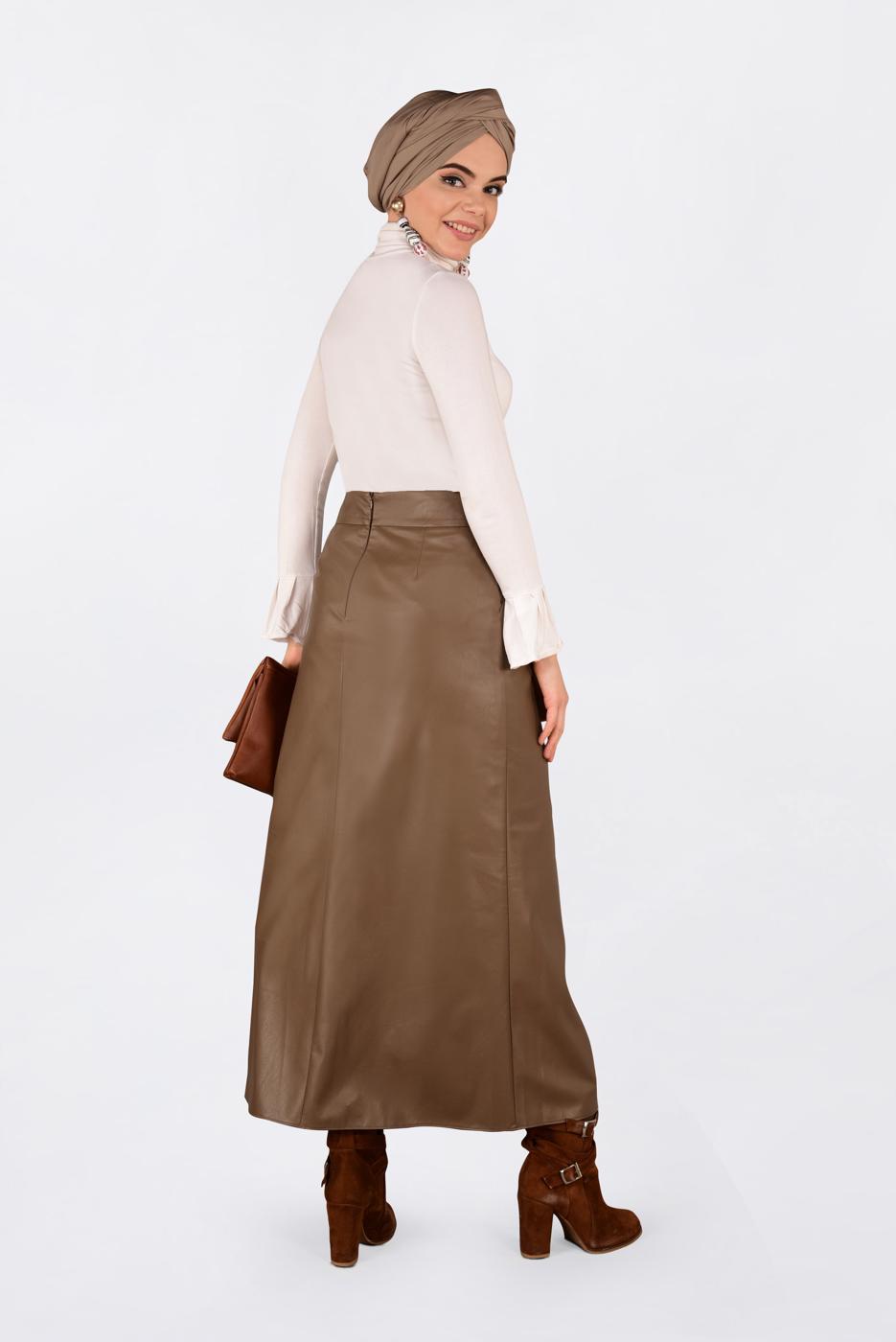Hijab clothing BROWN BUTTONED LEATHER SKIRT 6282 
