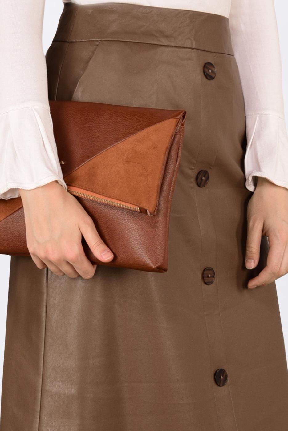Hijab clothing BROWN BUTTONED LEATHER SKIRT 6282 