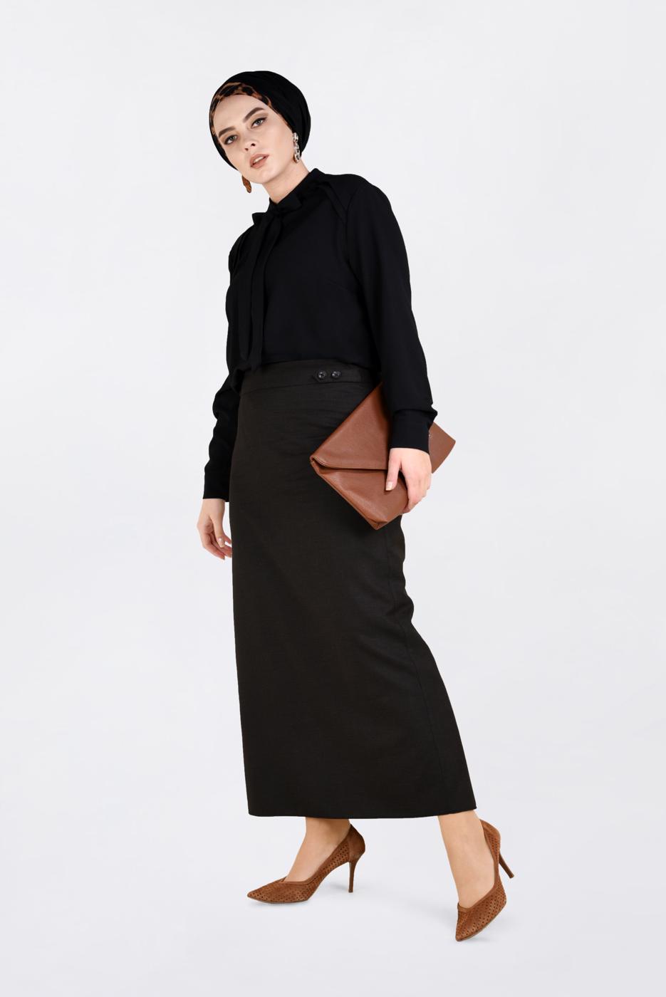 Hijab clothing BROWN BUTTONED SKIRT WITH SLIT 6283