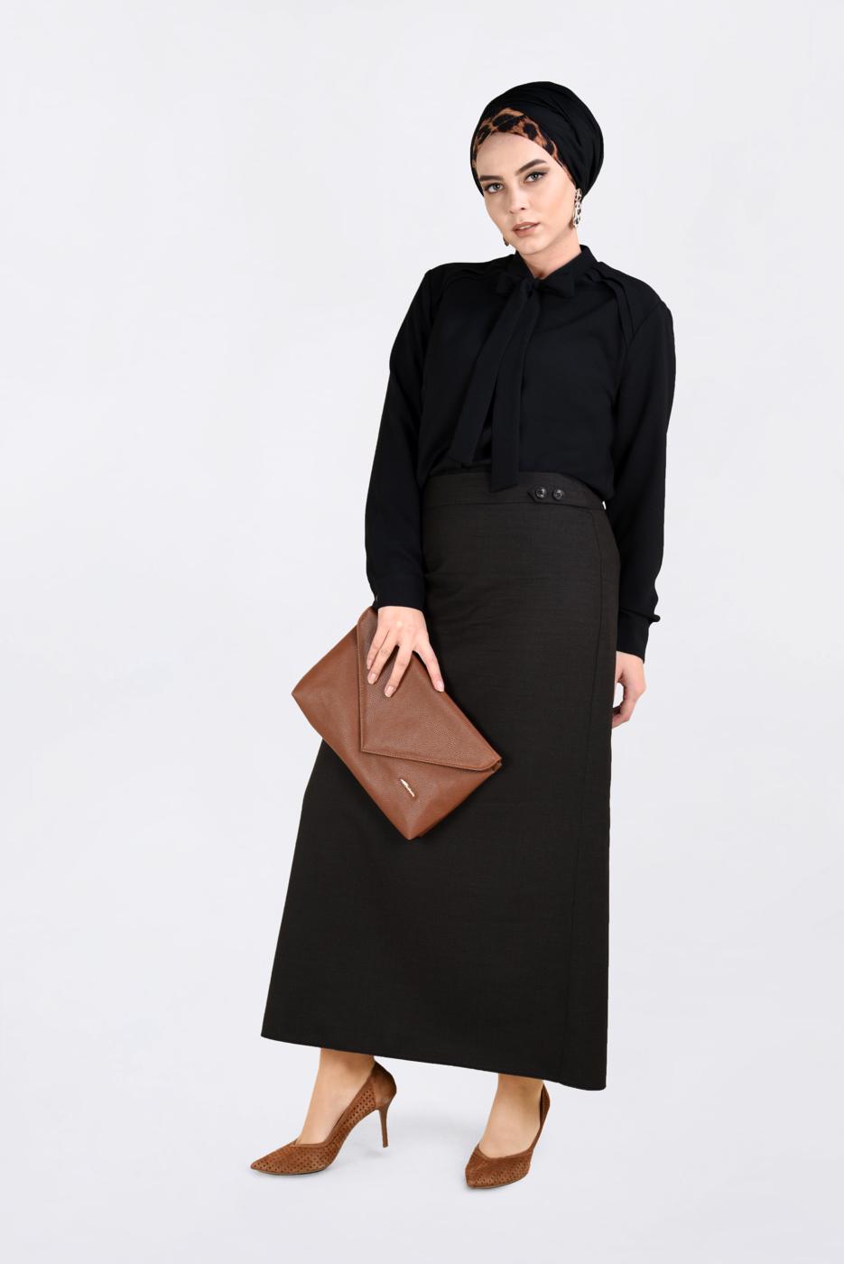 Hijab clothing BROWN BUTTONED SKIRT WITH SLIT 6283