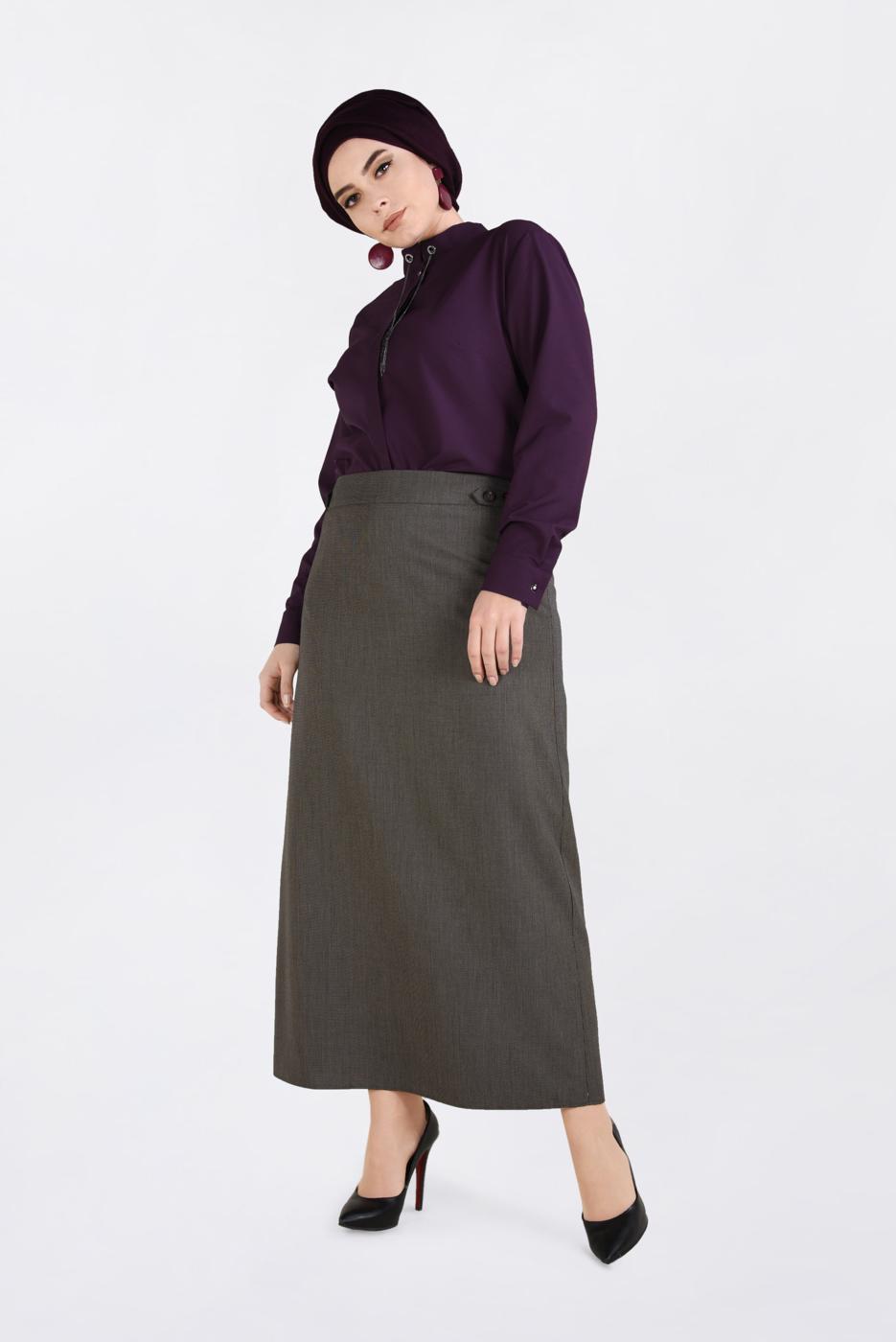 Vêtements hijab BRUN JUPE À BOUTONNÉE AVEC FENTE 6283