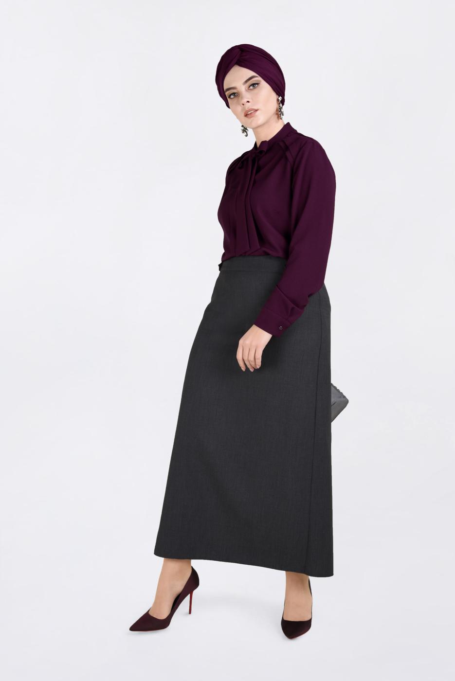 Vêtements hijab GRIS JUPE À BOUTONNÉE AVEC FENTE 6283