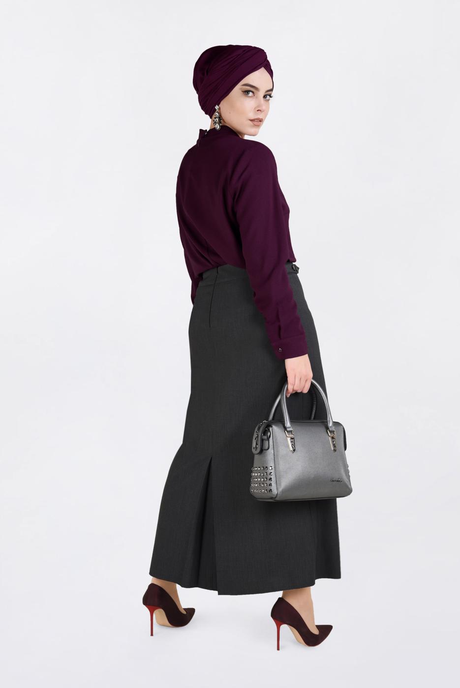 Vêtements hijab GRIS JUPE À BOUTONNÉE AVEC FENTE 6283