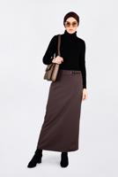 Tesettür giyim KAHVE KUŞ GÖZÜ DETAYLI GİZLİ YIRTMAÇLI ETEK 6288 