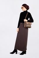 Tesettür giyim KAHVE KUŞ GÖZÜ DETAYLI GİZLİ YIRTMAÇLI ETEK 6288 
