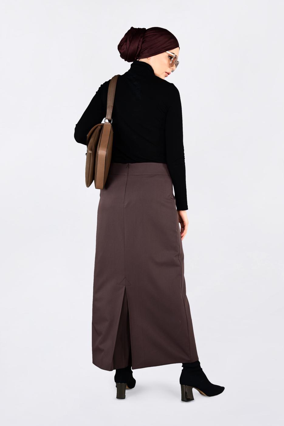Tesettür giyim KAHVE KUŞ GÖZÜ DETAYLI GİZLİ YIRTMAÇLI ETEK 6288 