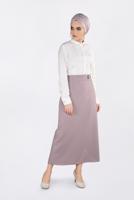 Tesettür giyim BEJ KUŞ GÖZÜ DETAYLI GİZLİ YIRTMAÇLI ETEK 6288 