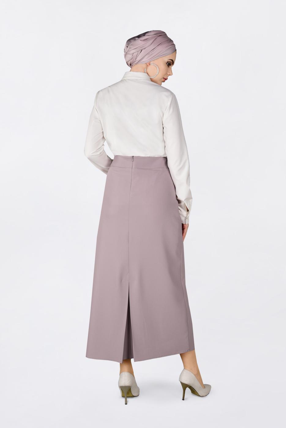 Tesettür giyim BEJ KUŞ GÖZÜ DETAYLI GİZLİ YIRTMAÇLI ETEK 6288 