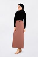 Tesettür giyim TURUNCU KUŞ GÖZÜ DETAYLI GİZLİ YIRTMAÇLI ETEK 6288 