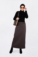 Tesettür giyim KAHVE KUŞ GÖZÜ DETAYLI GİZLİ YIRTMAÇLI ETEK 6288 