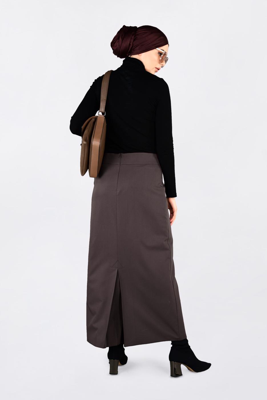 Tesettür giyim KAHVE KUŞ GÖZÜ DETAYLI GİZLİ YIRTMAÇLI ETEK 6288 