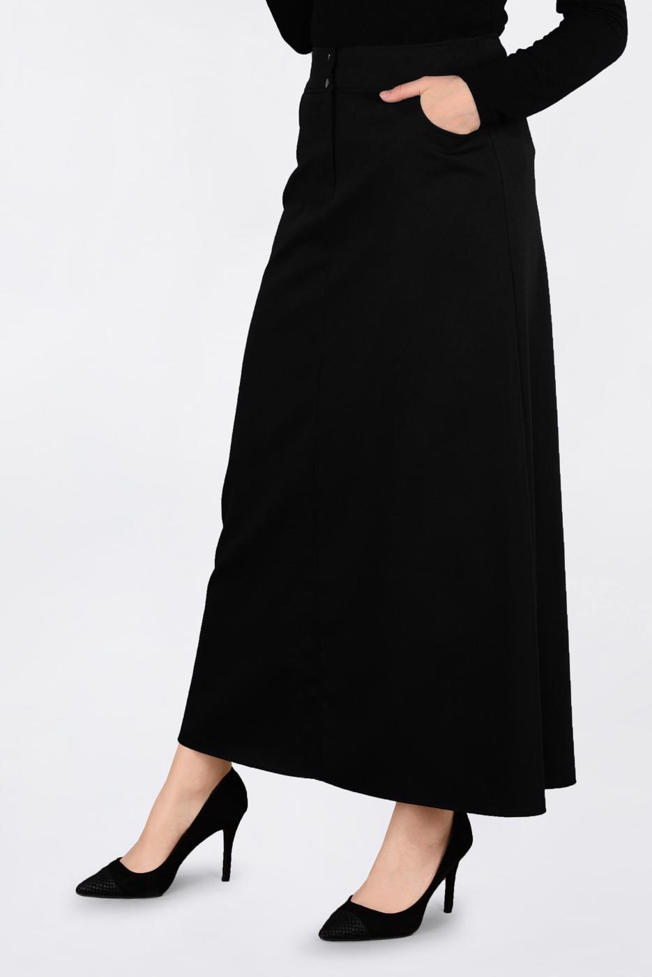 Tesettür giyim SİYAH CEP DETAYLI KLASİK ETEK 6292