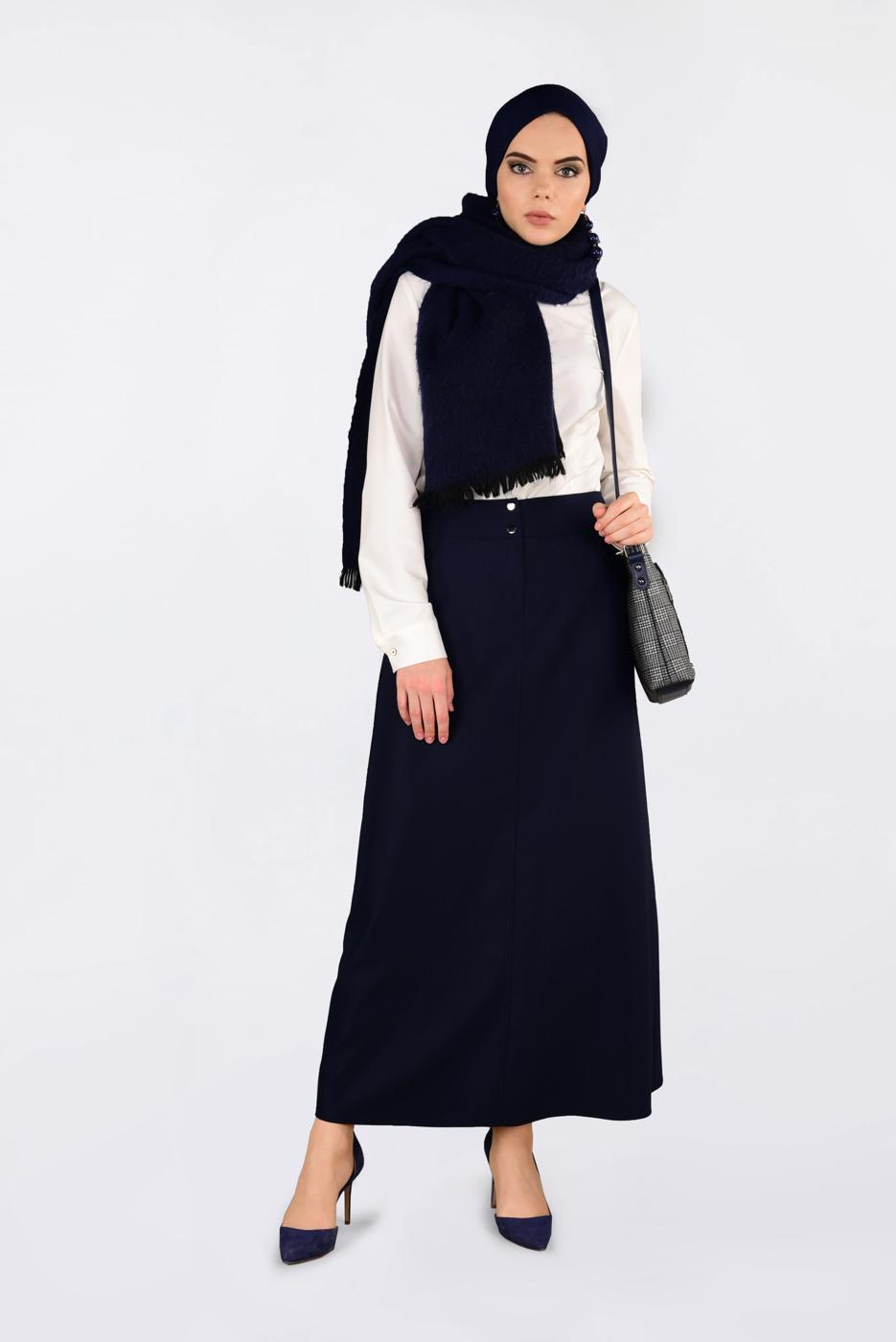 Tesettür giyim LACİVERT CEP DETAYLI KLASİK ETEK 6292