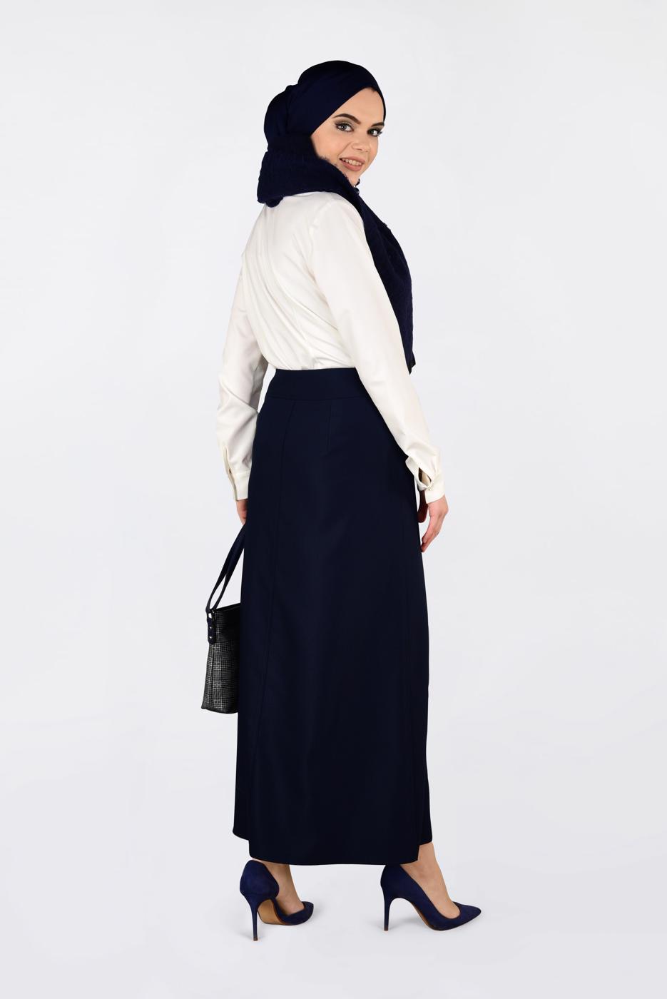 Tesettür giyim LACİVERT CEP DETAYLI KLASİK ETEK 6292