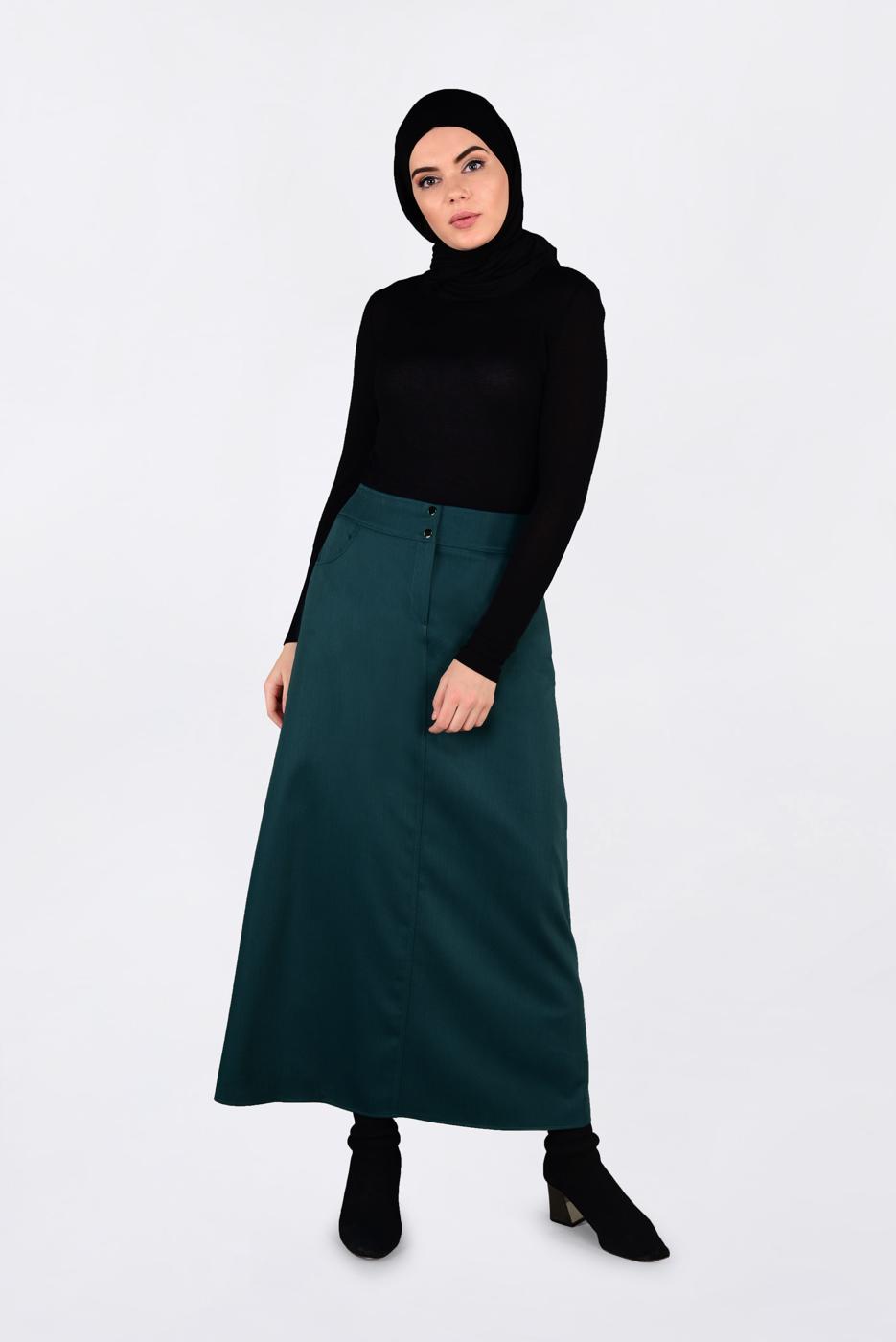 Tesettür giyim MAVİ CEP DETAYLI KLASİK ETEK 6292