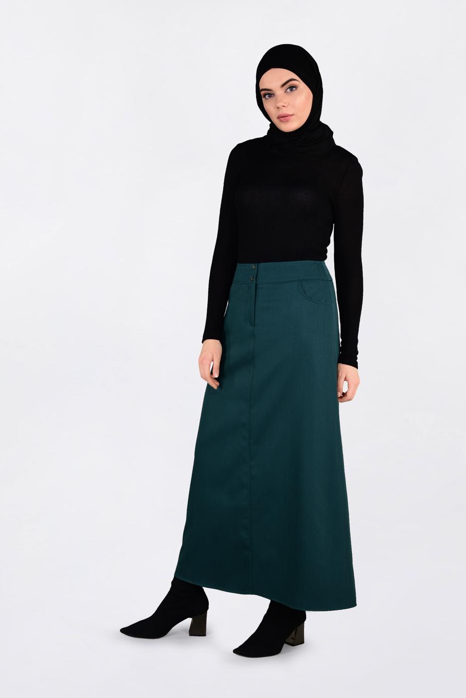 Tesettür giyim MAVİ CEP DETAYLI KLASİK ETEK 6292