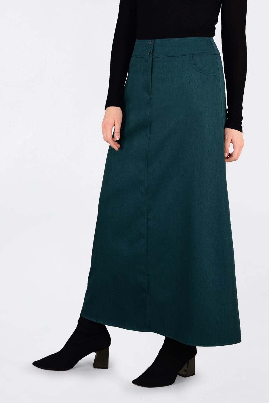 Tesettür giyim MAVİ CEP DETAYLI KLASİK ETEK 6292