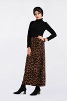 Tesettür giyim KAHVE LEOPAR DESENLİ ETEK 6294 