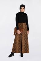 Tesettür giyim KAHVE YILAN DERİSİ DESENLİ DÜĞME DETAYLI ETEK 6295 