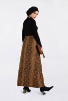 Tesettür giyim KAHVE YILAN DERİSİ DESENLİ DÜĞME DETAYLI ETEK 6295 