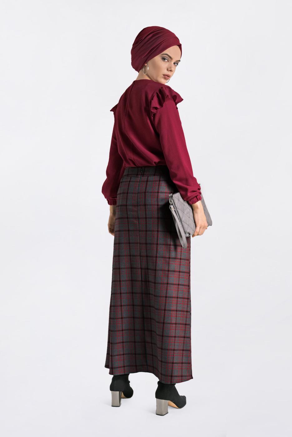 Hijab clothing BLACK BUTTON-TRIMMED PLAID SKIRT 6296 