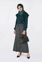 Tesettür giyim SİYAH ÖNDEN DÜĞMELİ EKOSE ETEK 6296