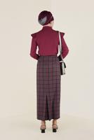 Tesettür giyim SİYAH EKOSE DESENLİ YÜKSEK BEL ETEK 6297