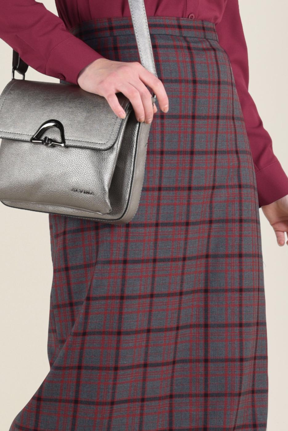 Tesettür giyim SİYAH EKOSE DESENLİ YÜKSEK BEL ETEK 6297