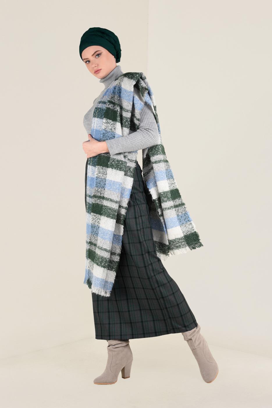 Tesettür giyim SİYAH EKOSE DESENLİ YÜKSEK BEL ETEK 6297