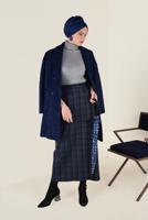 Tesettür giyim GRİ EKOSE DESENLİ YÜKSEK BEL ETEK 6297