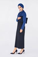 Tesettür giyim LACİVERT KARELİ GİZLİ YIRTMAÇLI ETEK 6299 