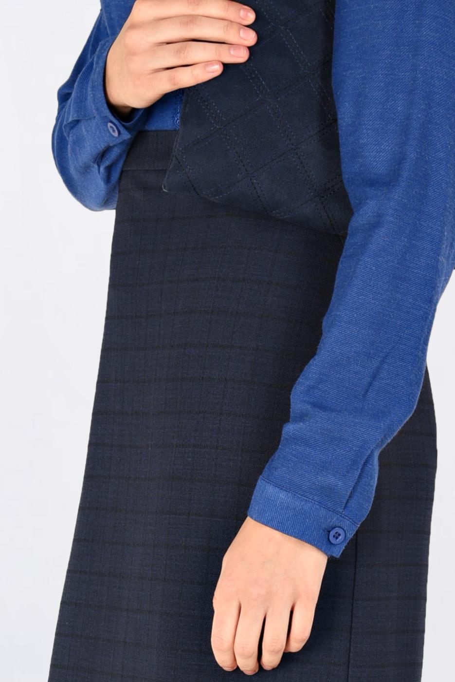 Tesettür giyim LACİVERT KARELİ GİZLİ YIRTMAÇLI ETEK 6299 